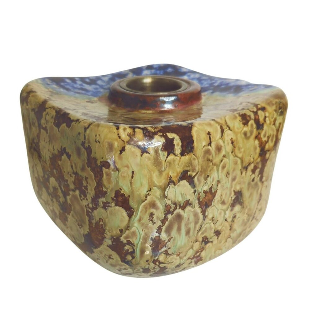 Japanese Studio Pottery Jardinière Square Planter With Abstract Glaze Blue Brown - Picture 6 of 12